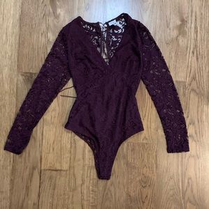 Tobi Plum Lace Long Sleeve Bodysuit